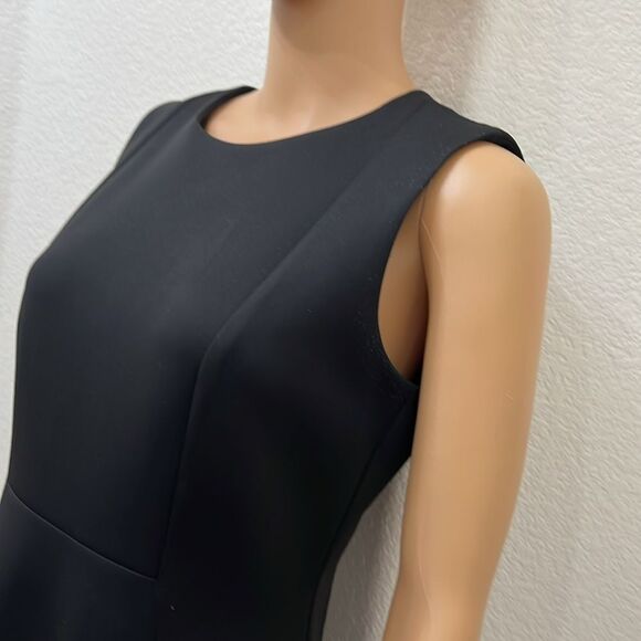 Calvin Klein Black Gold Zipper Sleeveless Sheath Midi Dress Scoop Neck Slimming - Picture 4 of 11